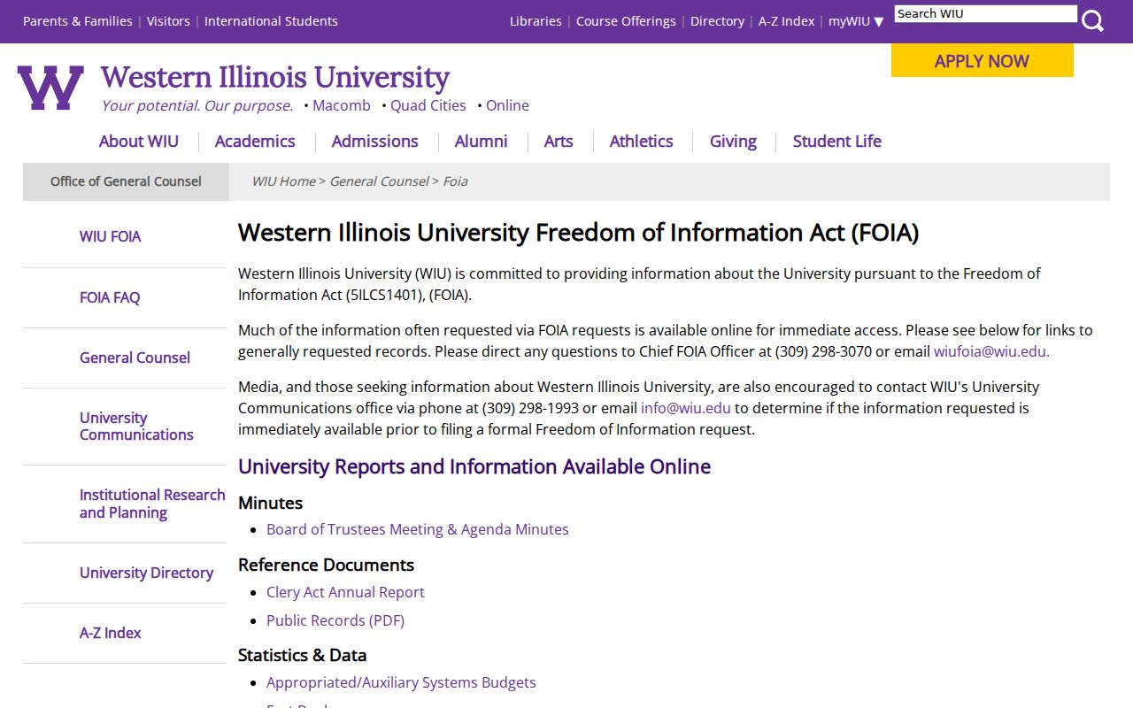 WIU FOIA office for Macomb criminal history records