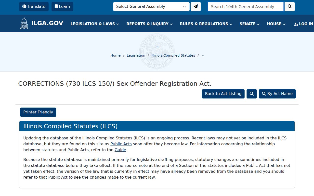 Illinois law governing McDonough County sex offender registration